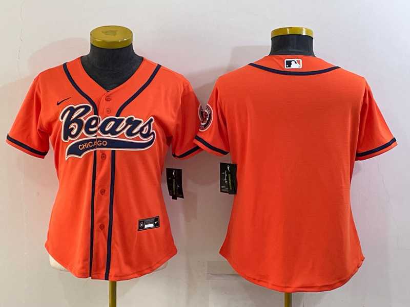 Womens Chicago Bears Blank Orange With Patch Cool Base Stitched Baseball Jersey